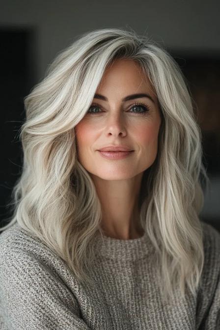 Side-Swept Layers in Cool Blonde