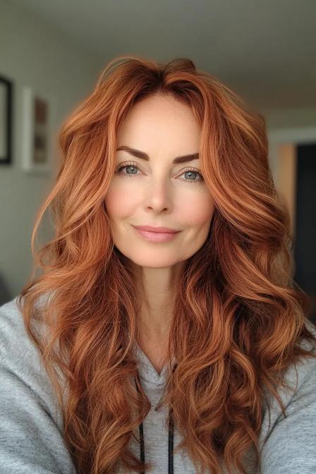 Layered Curls with Mahogany Highlights
