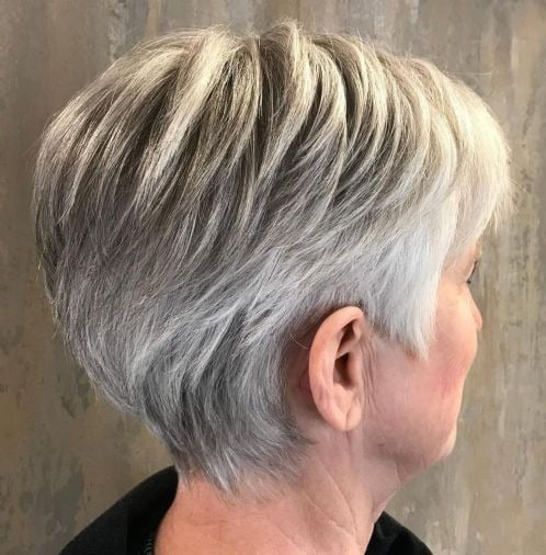 Neat Feathered Gray Pixie