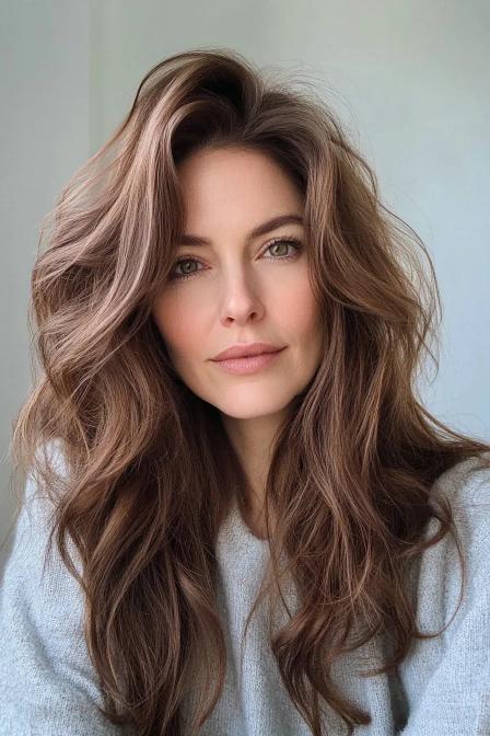 Long Tousled Waves in Chestnut Brown