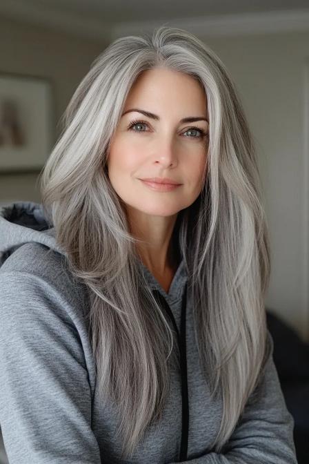 Classic Straight Layers in Silver Gray