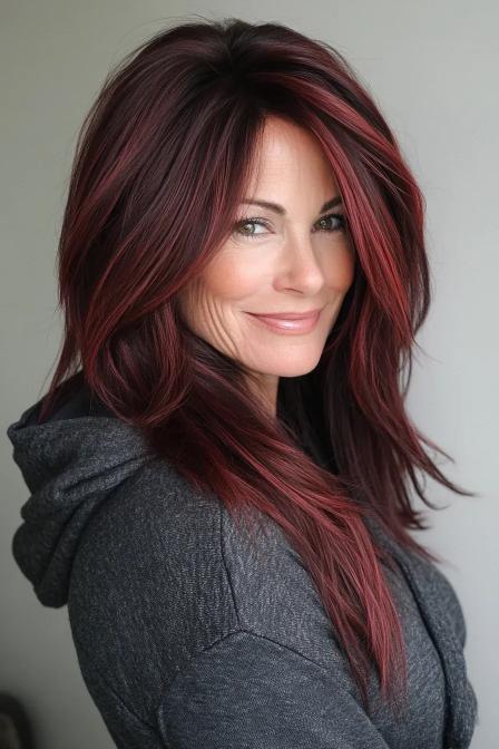 V-Cut Layers in Rich Burgundy