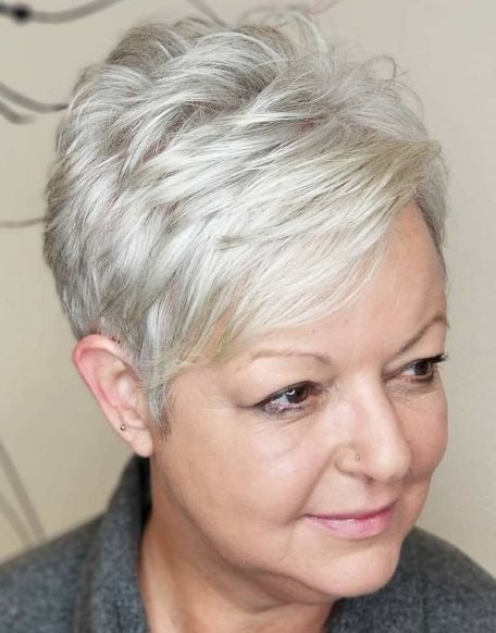 Feathered Silver Pixie with Bangs