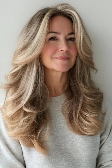 Layered Blowout in Warm Blonde