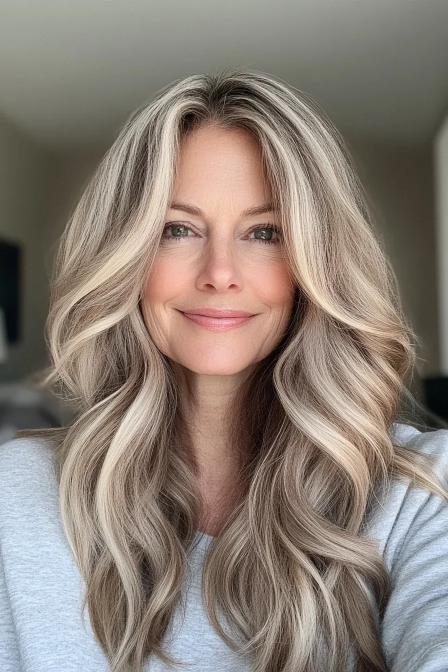Subtle Waves with Beige Blonde Balayage