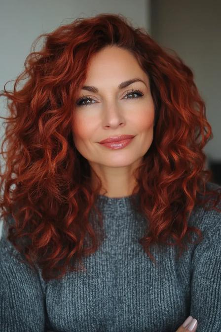 Lush Curls in Dark Auburn