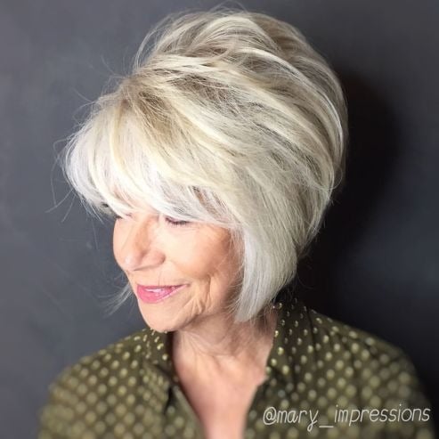 Blonde Feathered Bob with Height on the Crown