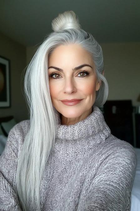 Sleek Ponytail with Platinum Highlights