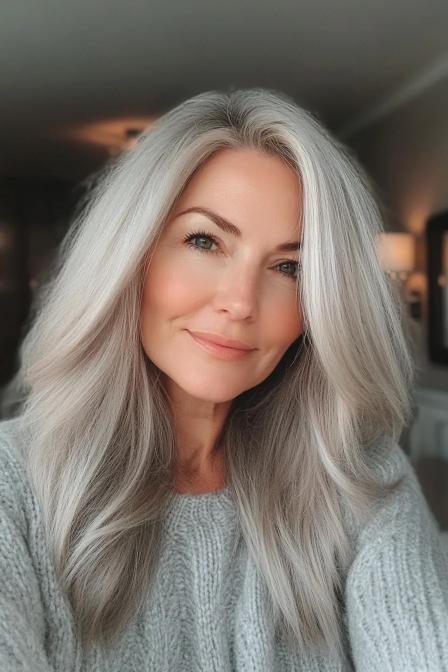 Deep Side Part in Cool Ash Blonde