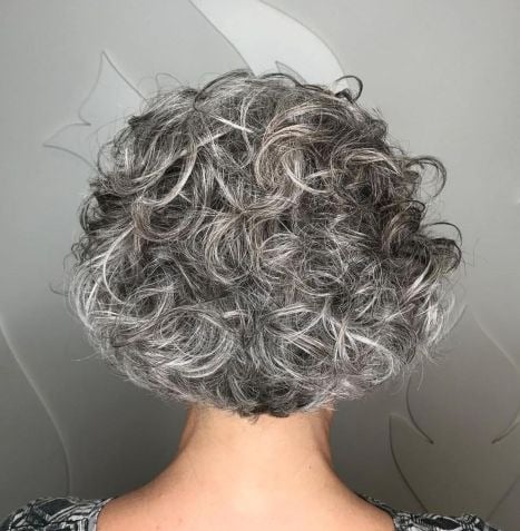 Short Curly Salt and Pepper Bob