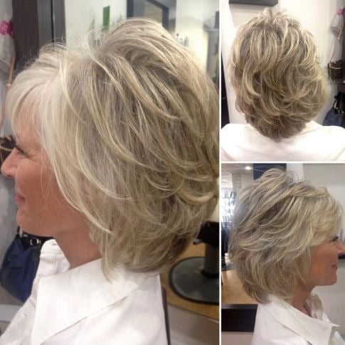 Medium White Blonde Feathered Hairstyle