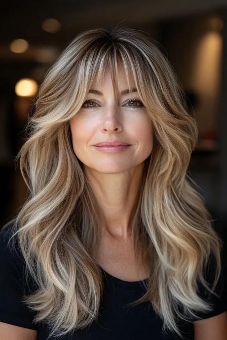 Curtain Bangs with Golden Highlights
