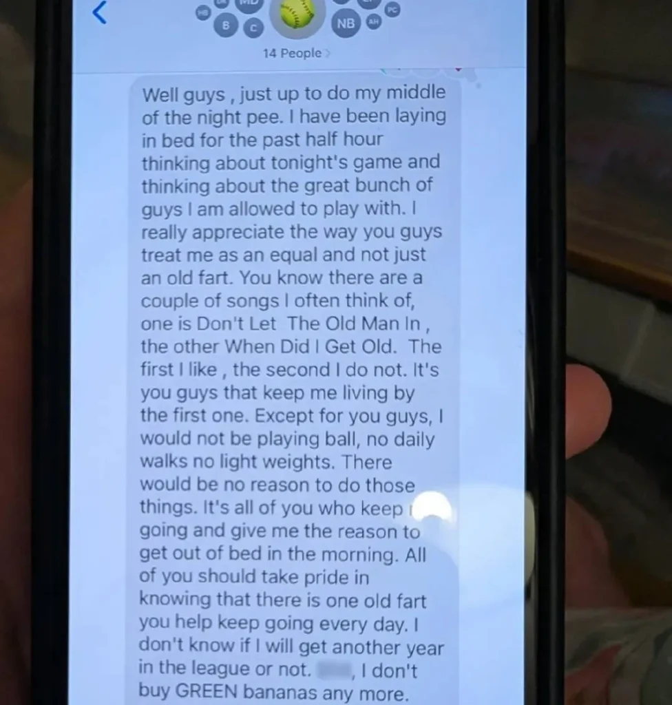 81-Year-Old Softball Player Delivers the Sweetest Message to His Teammates in the Middle of the Night