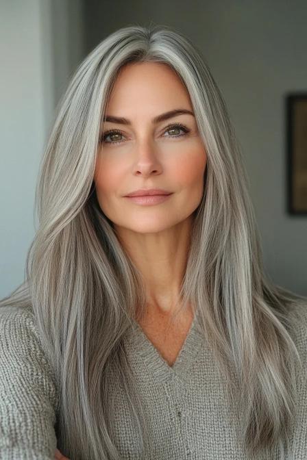 Straight and Sleek in Salt-and-Pepper Blend
