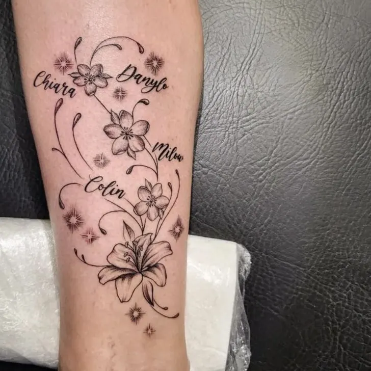 Flowers Grandchildren Tattoo Ideas