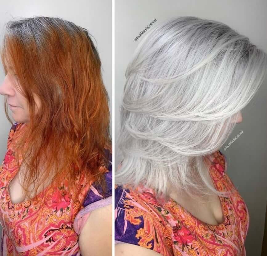 30 Gorgeous Women Who Are Embracing Gray Hair (Before and After Transformation) 10 Older woman's gray hair transformation before and after.