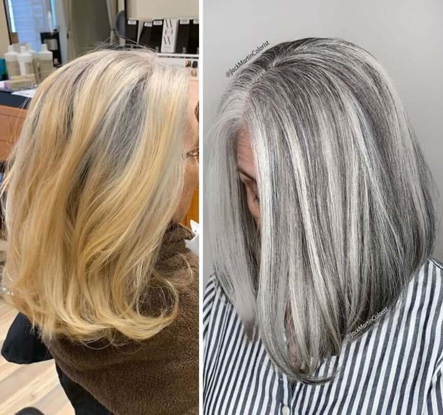 30 Gorgeous Women Who Are Embracing Gray Hair (Before and After Transformation) 30 Older woman's gray hair transformation before and after.
