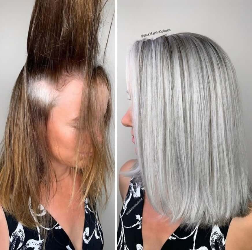 30 Gorgeous Women Who Are Embracing Gray Hair (Before and After Transformation) 3 Gray Hair Older Women Transformation Before After grandmawise.com 30